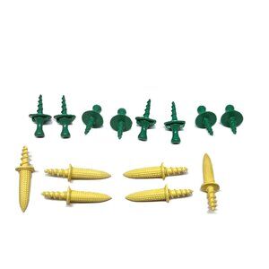 Corn On The Cob Screw In Holder Lot x14 Yellow Green Cob Nob Pampered Chef